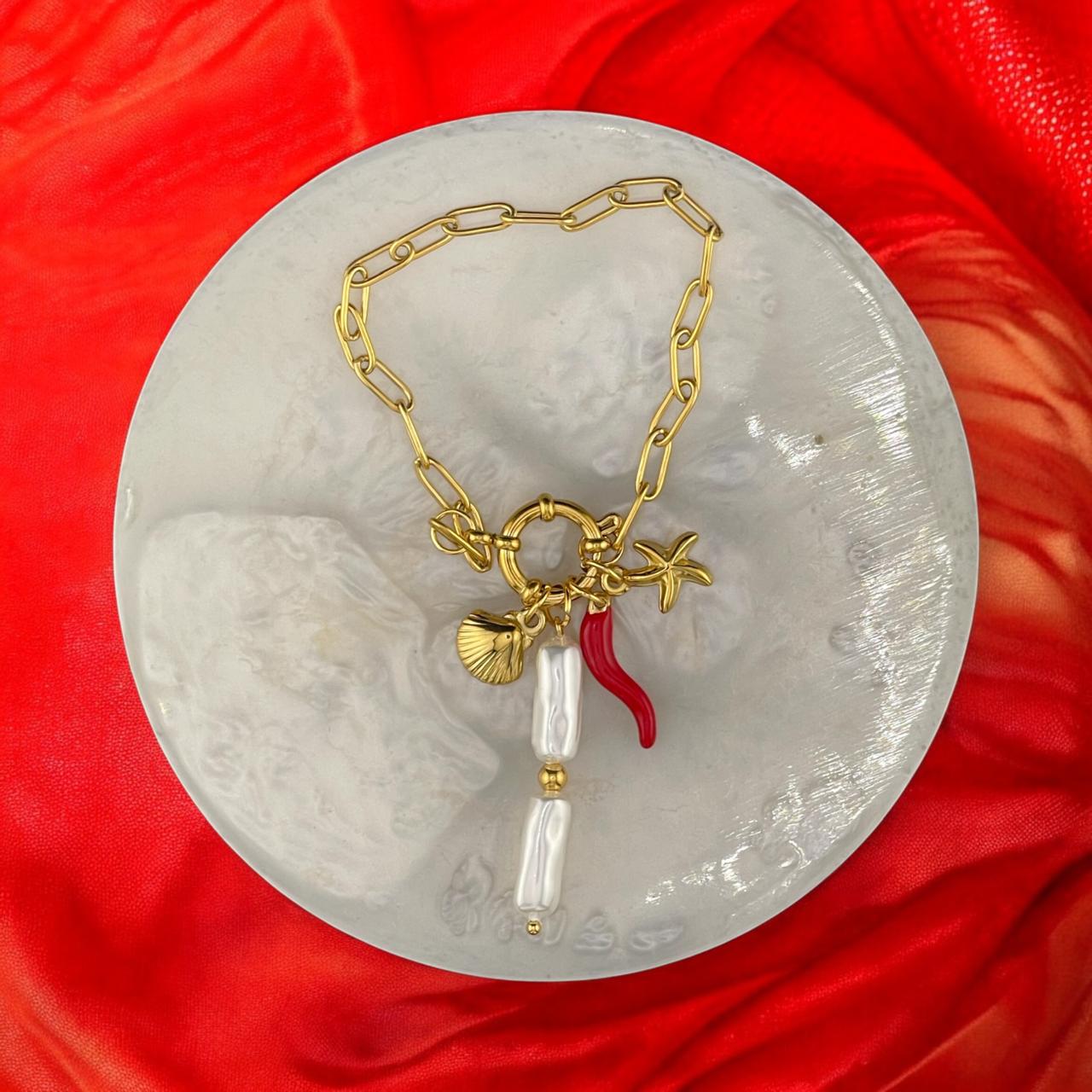 PULSERA MARINA CON PERLA